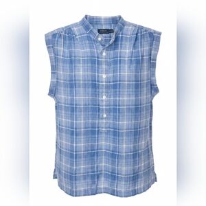 Polo Ralph Lauren Linen Blouse Blue White Plaid Coastal Luxury Summer Top 14
